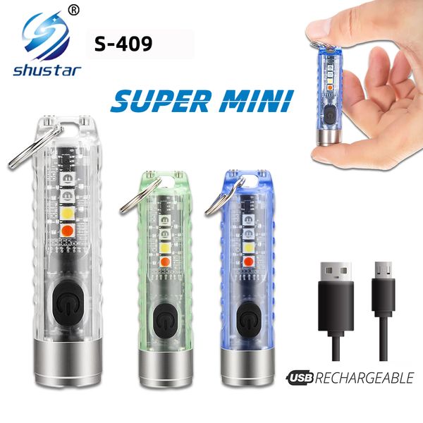 Mini keychain lanterna lâmpada recarregável super brilhante tocha com ímã acampar luz UV luzes poderosas iluminação portátil