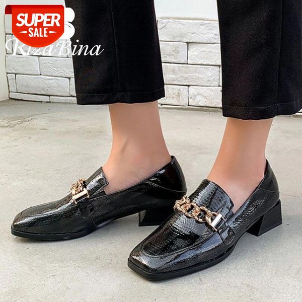 

rizabina women flats new arrival fashion square toe high heel shoes woman metal chain office lady daily footwear size 34-39 #y095
