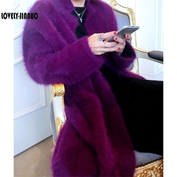 

autumn and winter new korean boutique mink cashmere cardigan sweater female long coat thickened jn227 y200720, White;black