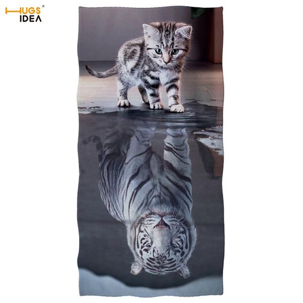 

hugsidea cute cat отражение тигр печати пляжное полотенце белый животных quick dry ванна полотенце super soft полиэстер душ полотенца