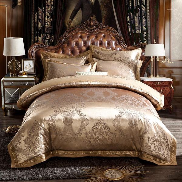 

bedding sets svetanya golden baroque european satin silk cotton linens jacquard set  king size bedsheet duvet cover pillow sham1