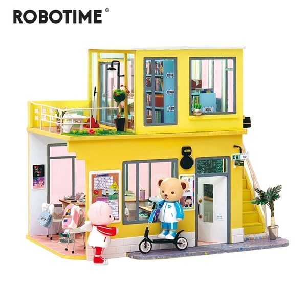 

robotime new arrival luxury diy house with bear&furniture children miniature wooden doll house model kit dollhouse td y200413
