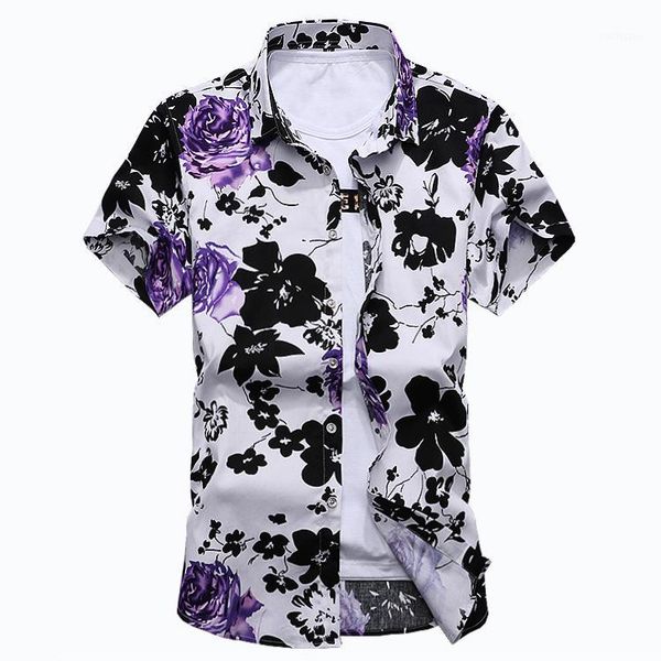 

new men red floral shirt short sleeve fashion summer mens booty expansion shirts cotton big sizes1, White;black