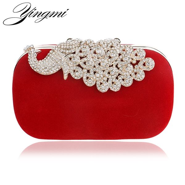 

yingmi peacock diamonds metal evening long chain shoulder handbags rhinestones bridal purse clutch bag for wedding y201224