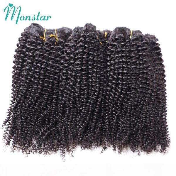 

monstar unprocessed human hair weave remy peruvian hair 1 3 4 bundles afro kinky curly hair bundles 10 - 26 inch ing, Black;brown