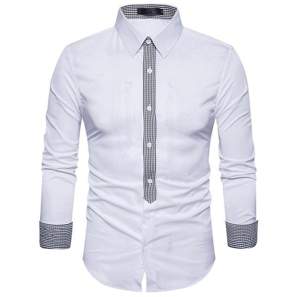 

корейский стиль повседневная мода печатает slim fit men change checkerboard платье рубашка с длинным рукавом поворотные воротник camisa masc, White;black