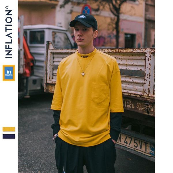 

inf men t-shirt 2019 spring and summer casual fashion shirt letter printing stand collar pocket loose cotton stretch male short sleeve, White;black