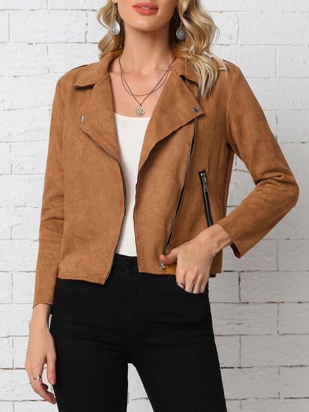 

emery rose zip pocket suede moto jacket g1l4#, Black;brown