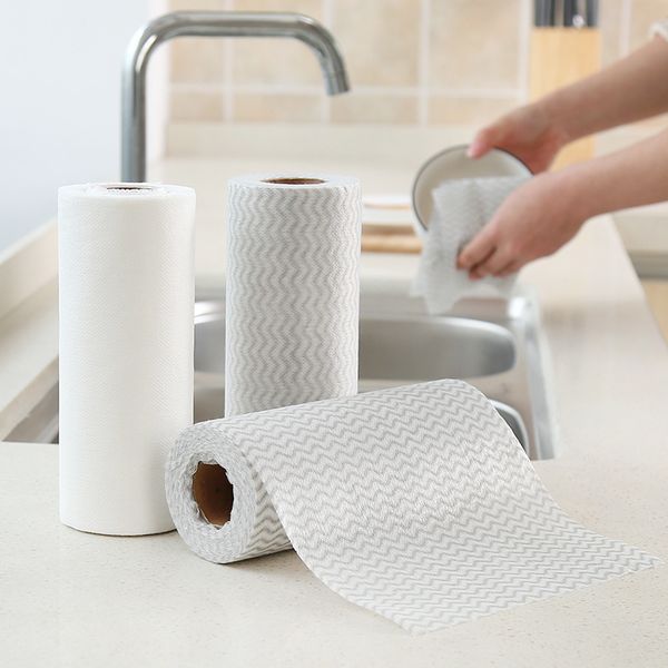 

kitchen disposable dishcloth roll paper stick to oil does not remove hair absorbs water household dry and wet superfine fiber