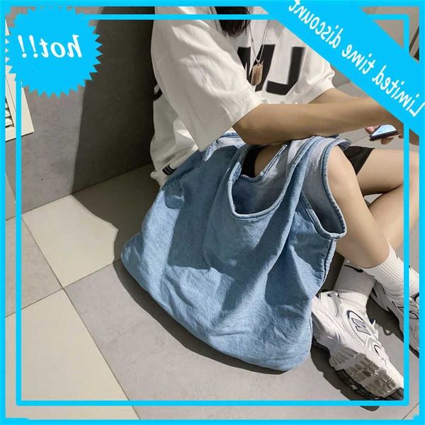 

summer new denim simple solid color leisure large capacity shoulder bag