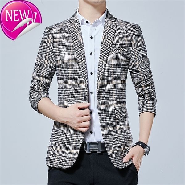 

2020 new luxury classic men's casual plaid blazer autumn spring fashion brand loose long sleeves suit, Black