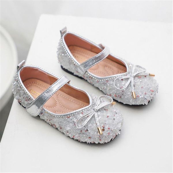 

flat shoes size 24-35 girls princess leather fashion sweet rhinestones bow children kids single party, Black;grey