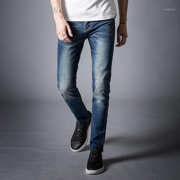 

2018 new men's fashion jeans business casual stretch slim jeans classic denim pants trousers1, Blue