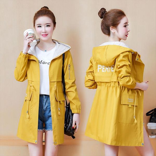 

womens windbreaker 2020 spring and autumn new fashion slim mid length hooded loose coat female trench coat womens clothing, Tan;black
