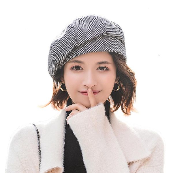 

berets elegant women plaid beret for fashion autumn winter female cotton wool hats cap brand women's painter hat tg0288, Blue;gray