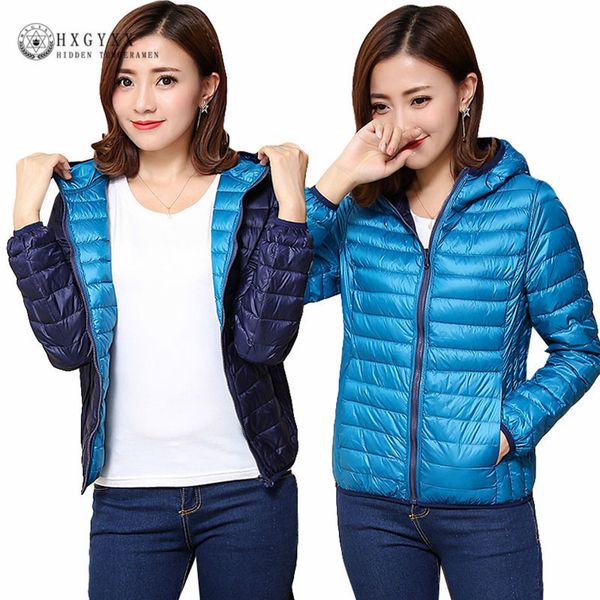 

2020 duck ultra light down jacket women winter goose feather coat thin slim warm parka hooded outerwear double side wear okd209 c1204, Black