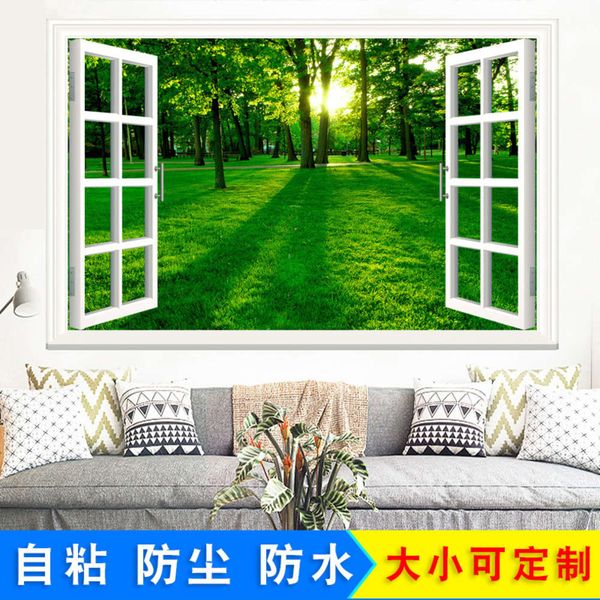 

false window self paste paper mural dormitory bedroom bedside warm landscape decoration wall painting creative stickers