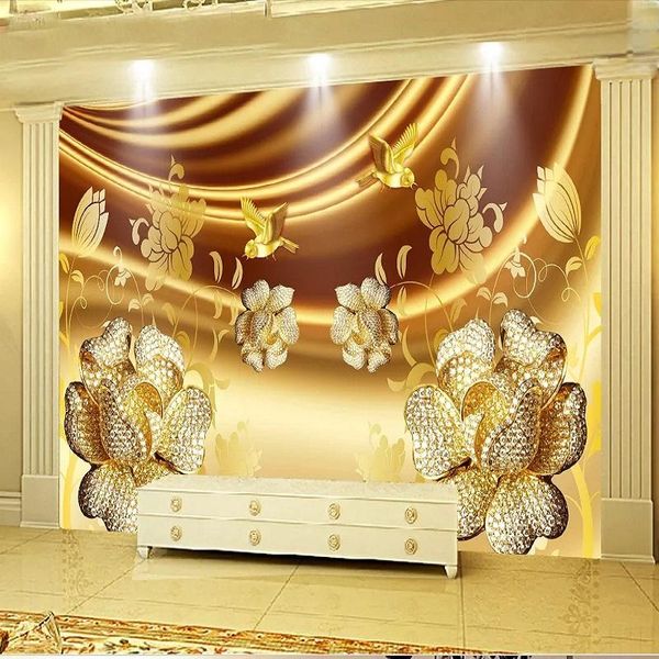 

new custom 3d large mural wallpaper jewelry diamond magnolia flower children's room tv background living bedroom