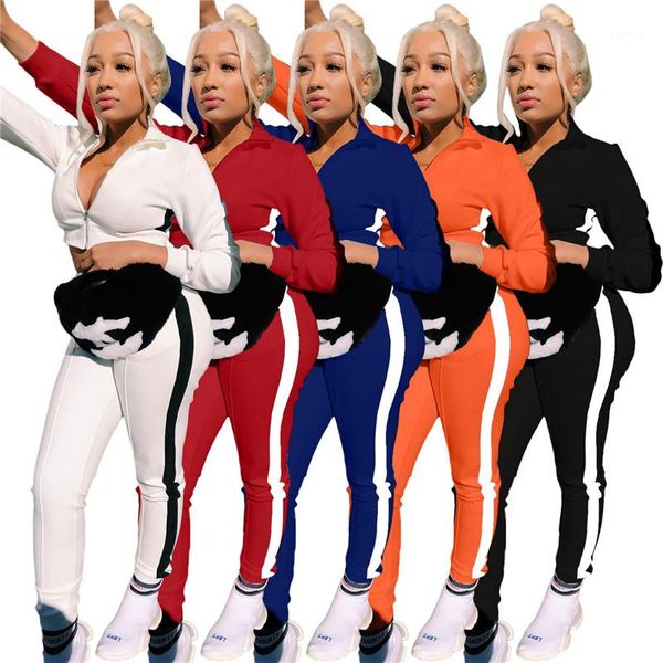 

tracksuits fashion zipper cardigan long sleeve long pants womens 2pcs sets casual females clothing panelled womens designer, Gray