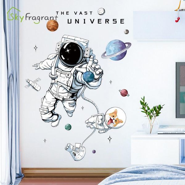 

wall stickers creative astronaut kids room decoration bedroom bedside sticker home decor entrance background painting