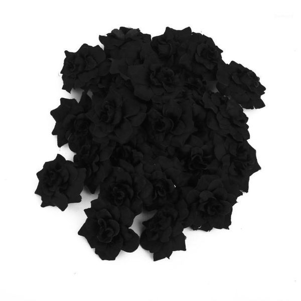 

50 pcs silk roses artificial wedding clips wedding decoration flower head (black)1
