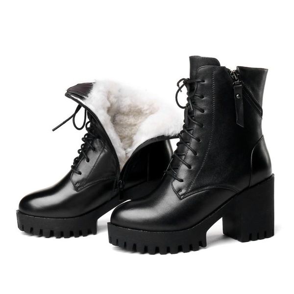 

winter black ankle boots women 2021 new genuine leather snow boots warm shoes ladies comfortable warm booties