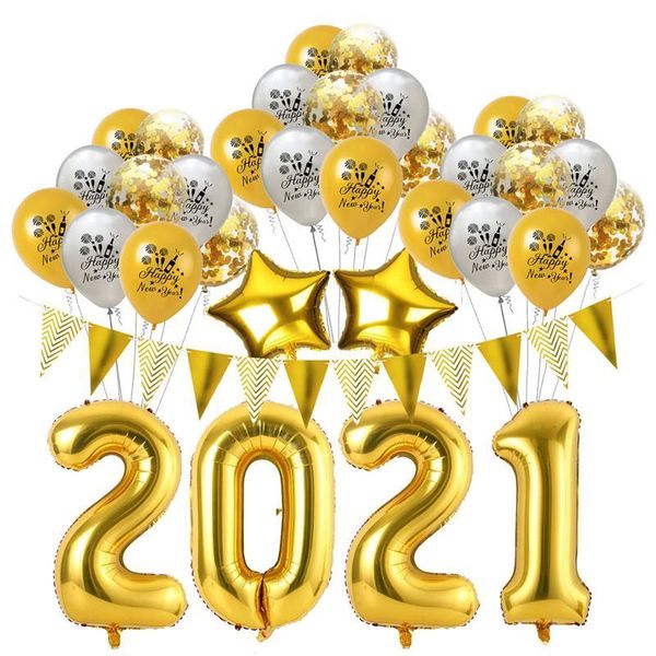 

1 set of 2021 happy new year balloons decoration kits party decor balloon accessories balloons 2021 festival layout props