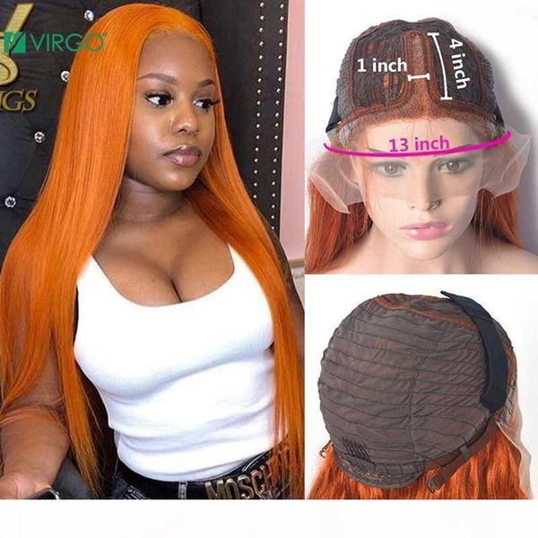 

virgo brazilian straight human hair wigs 28 30 inch 13x4x1 orange ginger color remy transparent lace front human wig long length, Black;brown
