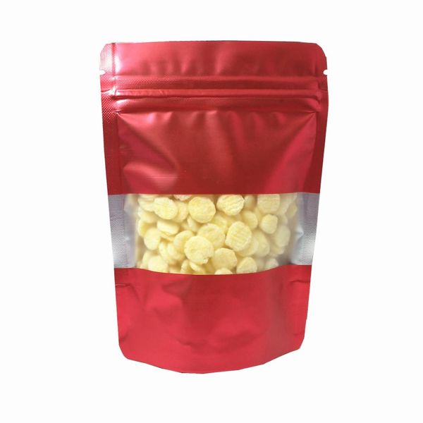 

100шт лот doypack matte red window алюминиевая фольга на молнии упаковочные сумки кофейные порошковые гайки mylar ziplock упаковочные пакеты