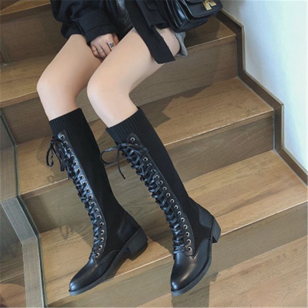 

mujer 2021 new fashion black winter women's bow-up shoes high knee boots size35-40 ki03