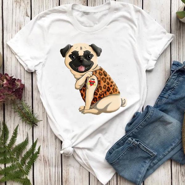 

women t shirts cartoon short sleeve spring leopard animal dog pet mom lady tshirt female ladies print graphic tee t shirt, White