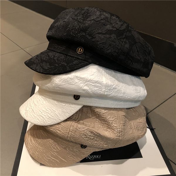 

luxury hat korean net red beret women's summer thin pleated d octagonal fashion casual cap painter hat trend, Black;white