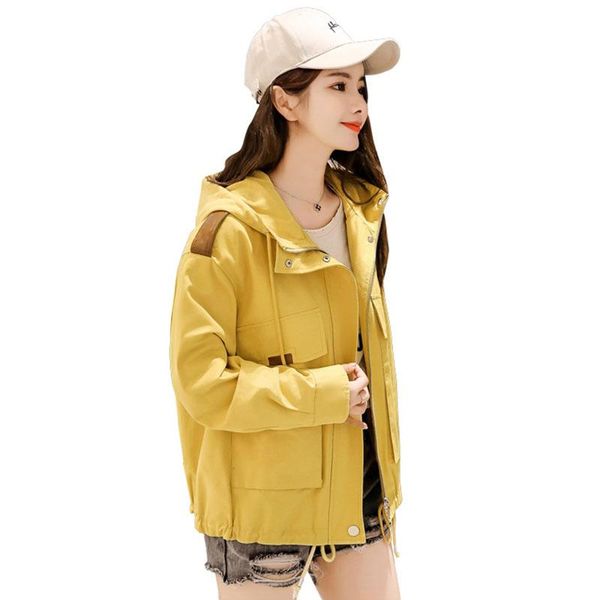 

new windbreaker coat women elegant casual outwear spring autumn korean hooded loose long sleeve student trench coat female r680, Tan;black