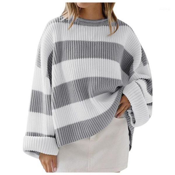 

pullovers stripe long sleeve women solid color knitted sweater autumn winter o-neck thick casual pullovers pull femme#41, White;black