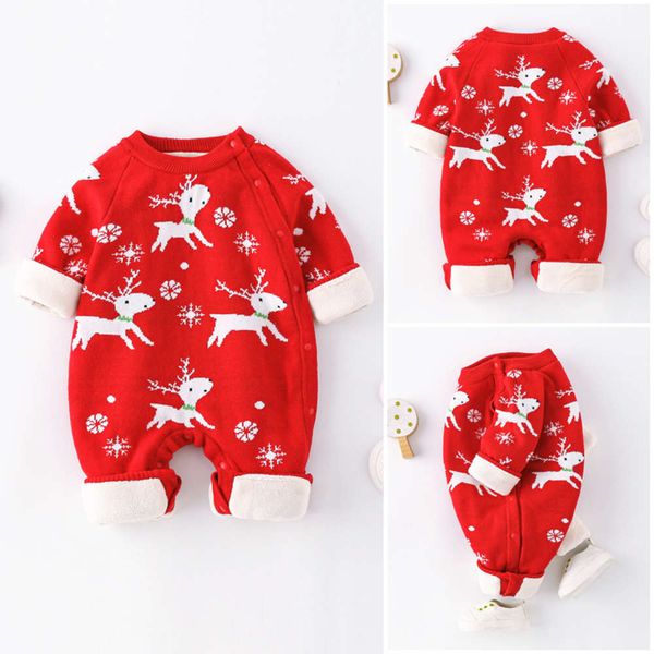 

sweater plush children's autumn winter christmas sle baby cotton knitted one-piece boys and girls new year's wear climbing suit, Blue