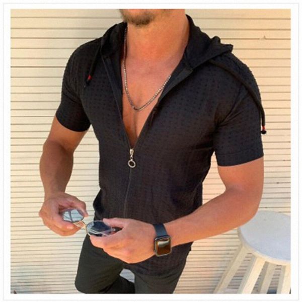 

men's t shirt solid color hooded daily short sleeve casual green white black l9aj#