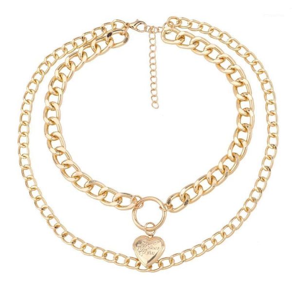 

layered chain necklace neck chains heart pendant jewelry for women punk choker padlock goth jewelry grunge aesthetic accessories1, Golden;silver