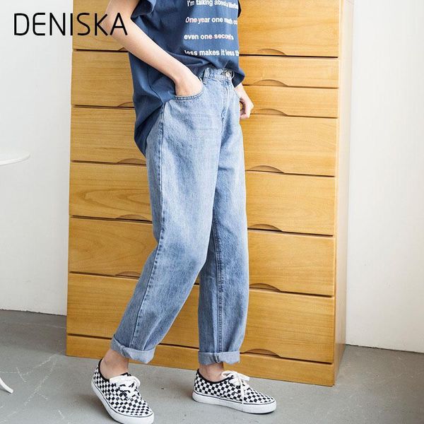 

deniska 2018 new slim pencil pants vintage high waist jeans new womens pants full length loose cowboy1, Blue