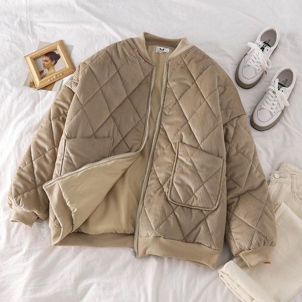 

vintage corduroy parks women 2020 winter korean style coats casual streetwear pockets female basic coats1, Black