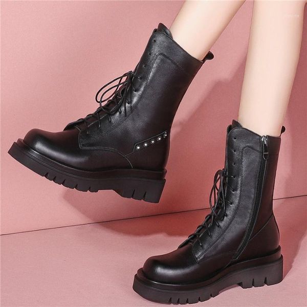 

boots fashion sneakers women lace up cow leather high heel ankle female round toe platform oxfords shoes casual shoes1, Black