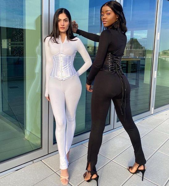 

2020 autumn fashion women 2 piece outfits casual jumpsuits+bandage corset matching set fitness slimming sheath waist cincher, Gray