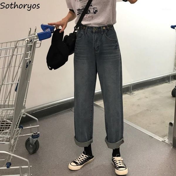 

women jeans solid wide leg loose female trousers simple vintage washed streetwear korean style casual stylish all-match chic ins1, Blue