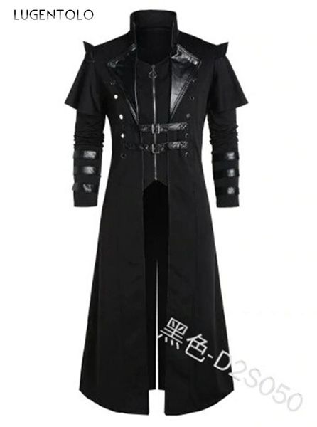 

men trench coat medieval literature and art punk revival coat solid long sleeve vintage coats men's long trench lugentolo, Tan;black