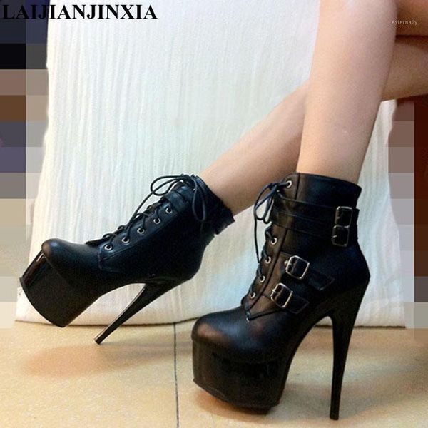 

boots laijianjinxia buckle ankle side zipper spike 20cm super high heels platform fashion shoes women designers ladies boots1, Black