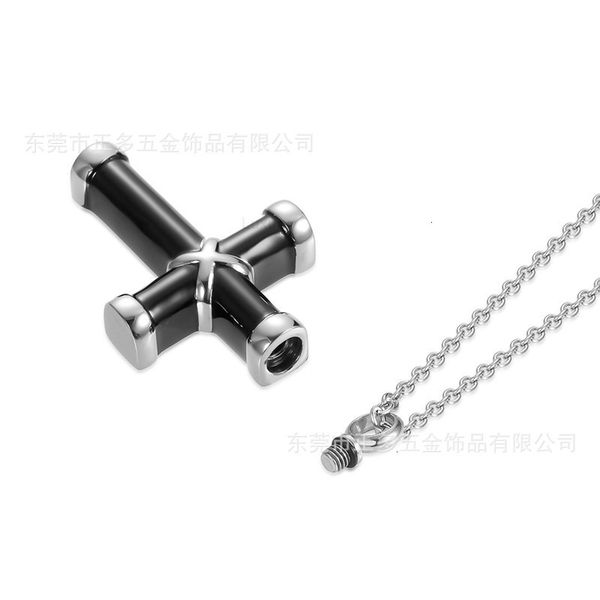 

fashion design necklace pendant luxury jewelry stainless steel can open the electric black cross urn souvenir, Silver