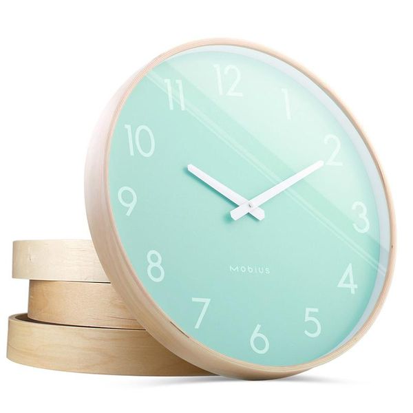 

wall clocks 12/16inch brief solid color natural wooden mute digital clock watch home art round silent needle quartz wallo decoration