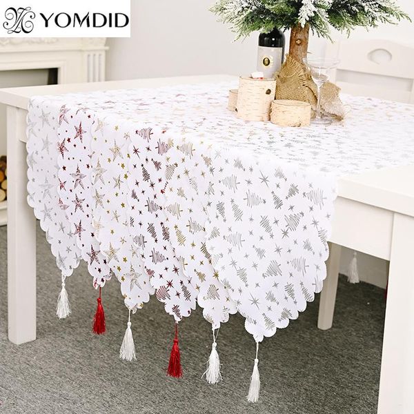 

1pcs christmas table runner bronzing table runners for christmas weddings party table decoration tree star print cloth 180x36cm wmtbek