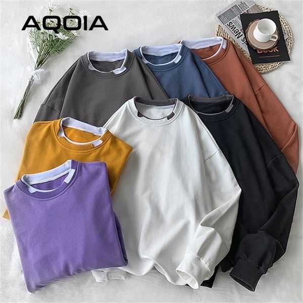

autumn streetwear loose fake two women's sweatshirt hoodies oversize cotton women sweatshirts plus size female pullovers 201217, Black