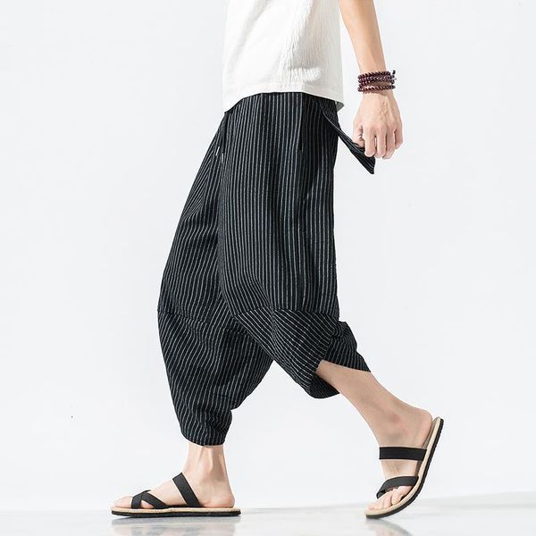 

autumn harajuku men hip hop harem pants summer 2019 trousers mens casual pants male stripe calf-length pants chinese style 5xl, Black