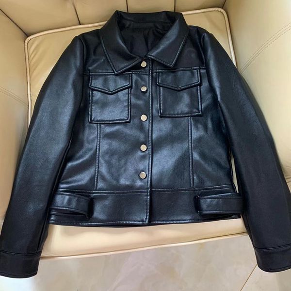 

2021 new women autumn of the lady black biker plutonium leather jacket outerwear jackets 7v2k